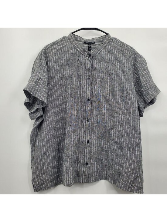 Eileen Fisher Tops - Eileen Fisher Mandarin Collar Linen Button Up Shirt Women Plus Size 2X NWT